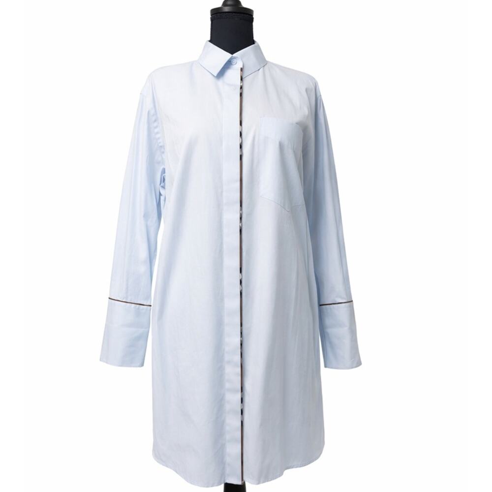 Burberry Pale Blue Button-Front Tie-Waist Shirt Dress 4 - Picture 3 of 10